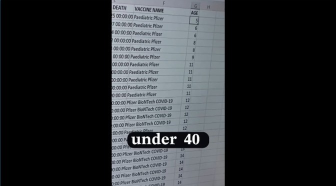 screenshot of deaths of young people following the CV jab
